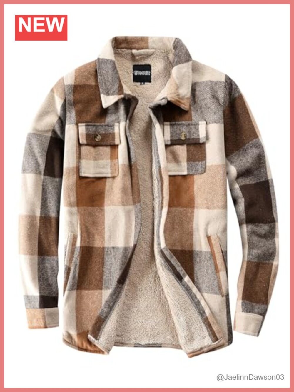 Sherpa Lined Flannel Shirt Jacket Plaid Button Coat Warm